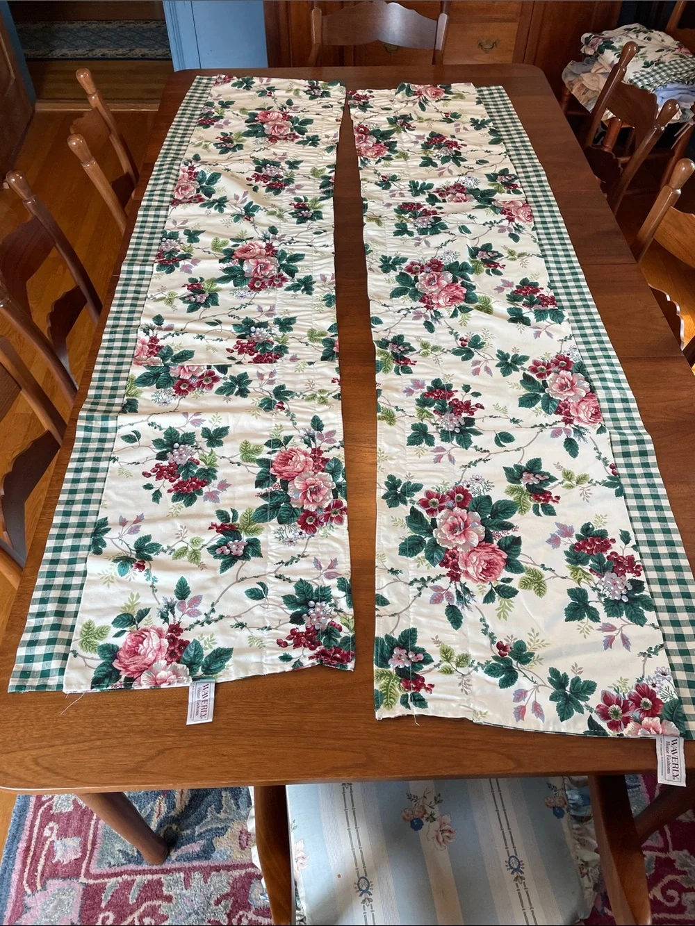 WAVERLY Vintage Pleasant Valley Floral Gingham Curtain Swag Valance Panels